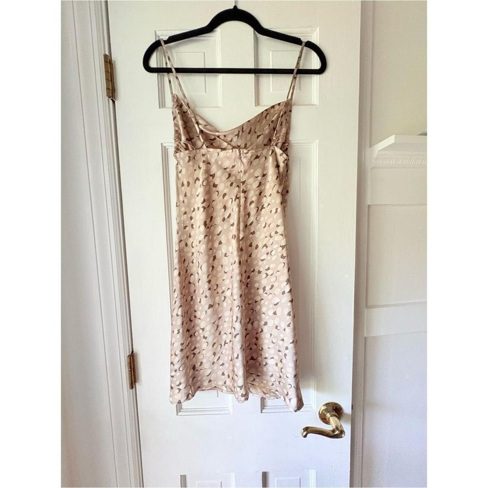 Forever 21 Satin Cowl Neck Midi Dress Small Beige Abstract Print Y2K Slip Dress